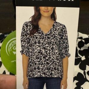 Well Worn Black and White Patterned Blouse Large New
